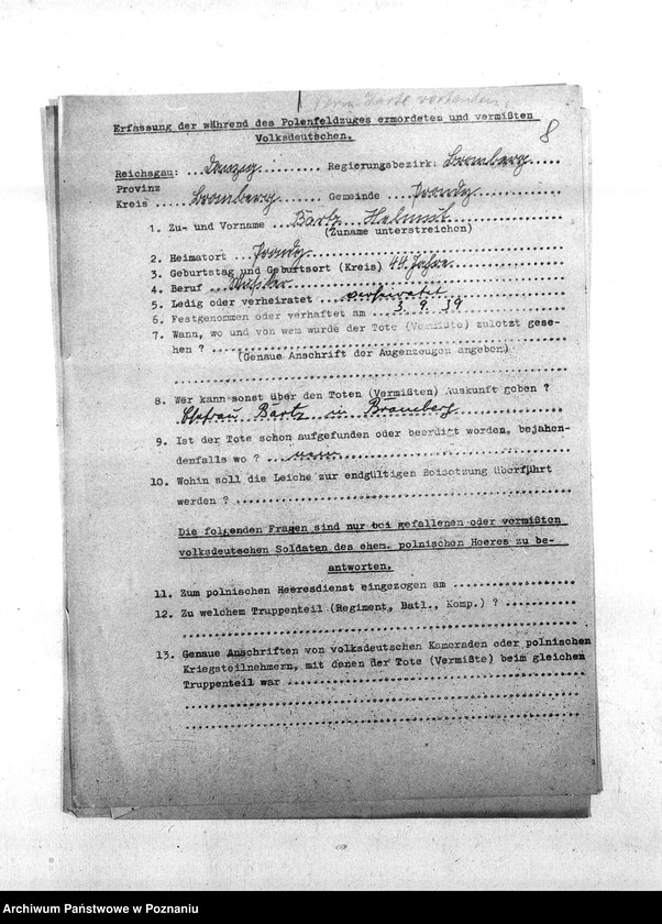 Obraz 12 z jednostki "Zgłoszenia zmarłych i zaginionych miejscowych Niemców w 1939 roku - powiat bydgoski"