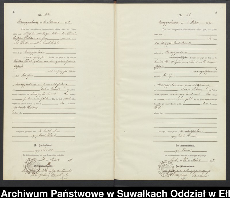image.from.unit.number "A1.Geburts-Register [Haupt-Register] Standesamt Stadtgemeinde Marggrabowa No.1 bis 144"