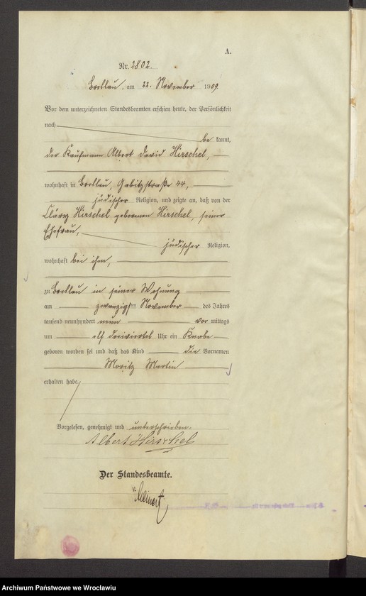 image.from.unit.number "Geburts-Haupt-Register Breslau IV 1909 Band 8"