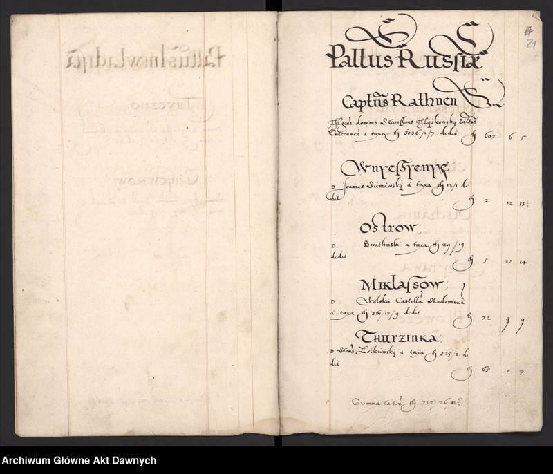 image.from.unit.number "Sumariusz pieniędzy i rejestr retenty piątej części z dochodów dóbr stołowych z terenów całej Rzeczpospolitej."