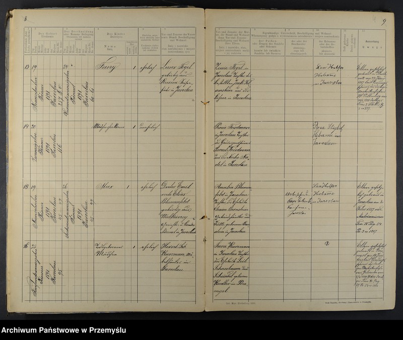 image.from.unit.number "Geburtsmatrik des Isr.[aelitischen] Matriken-Bezirkes Jaroslau pro 1891"
