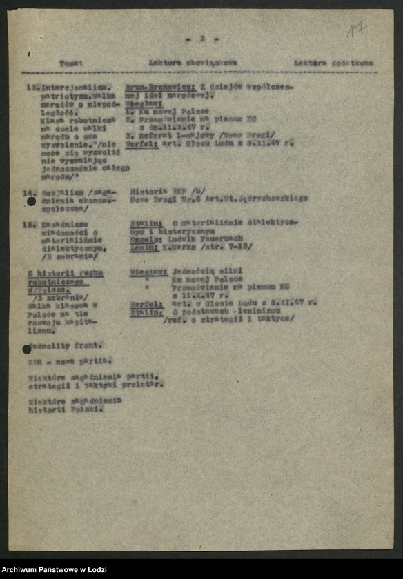 Obraz 18 z jednostki "[Wojewódzka Szkoła Partyjna Polskiej Partii Robotniczej] - programy i bibliografia"