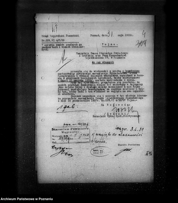 Obraz 8 z jednostki "/Udzielanie paszportów, znaki poufne na paszportach- zarządzenia tajne generalia/"