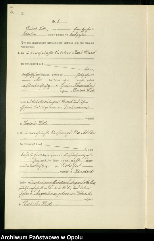 Obraz 16 z jednostki "Heirats-Register (Neben-Register) Standesamt Deutsch-Wette 1910"