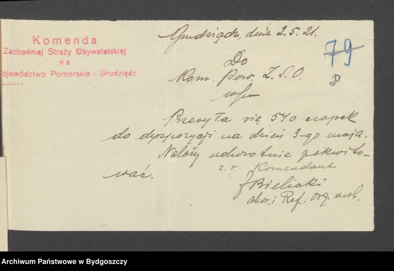 image.from.unit.number "Raporty o stanie uzbrojenia poszczególnych Komend Powiatowych Zachodniej Straży Obywatelskiej i Rozkazy Komendy Wojewódzkiej Pomorze dotyczące uzbrojenia"