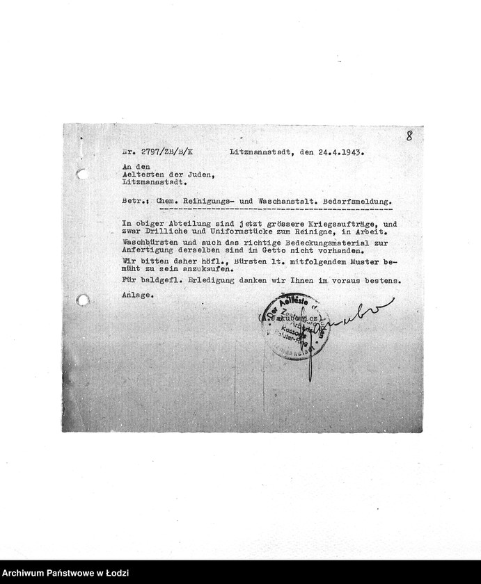 Obraz 11 z jednostki "Bedarfsmeldungen [Skierowane do GV zapotrzebowania na surowce, materiały, narzędzia, maszyny itp. potrzebne resortom pracy do produkcji; zamówienia żywności, lekarstw]"