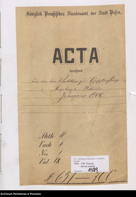 Obraz 2 z jednostki "Die von den Verlobten beigebrachten Urkunden zur Eheschliessung pro 1900"