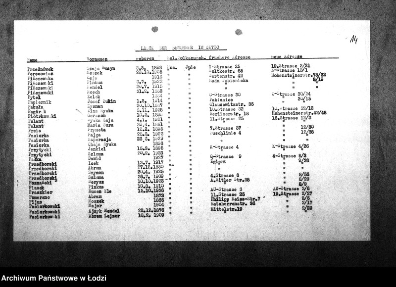 Obraz 18 z jednostki "[Alfabetyczny spis mieszkańców getta. Litera P]"