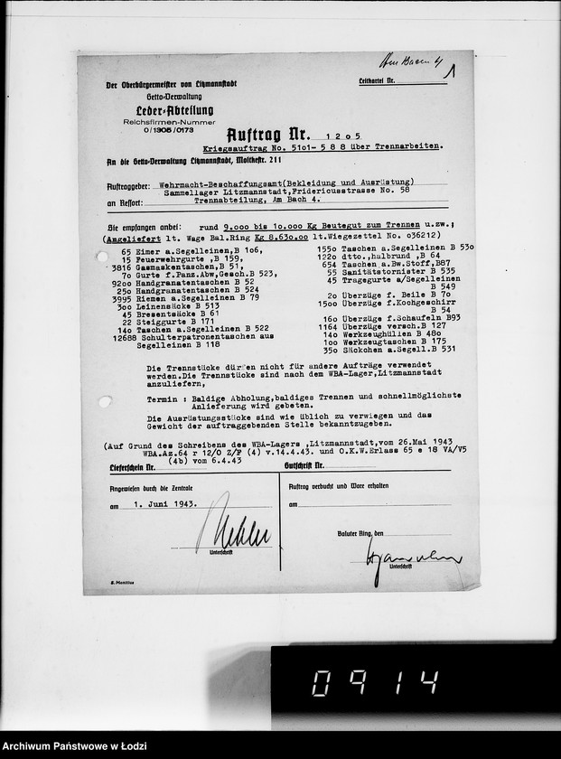 Obraz 5 z jednostki "Auftrag 588.Trennmaterial"