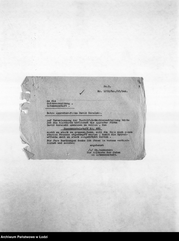 Obraz 11 z jednostki "Textil-Fabrikations-Abteilung [Produkcja i zapotrzebowanie materiałów dla resortu pracy]"