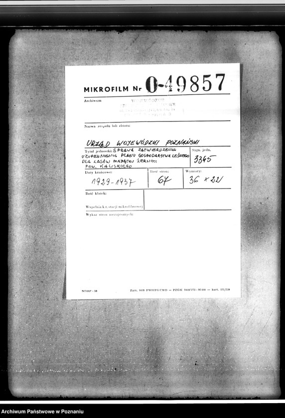 Obraz 2 z jednostki "Sprawa zatwierdzenia uzupełnienia planu gospodarstwa leśnego dla lasów Żerniki powiatu kaliskiego"