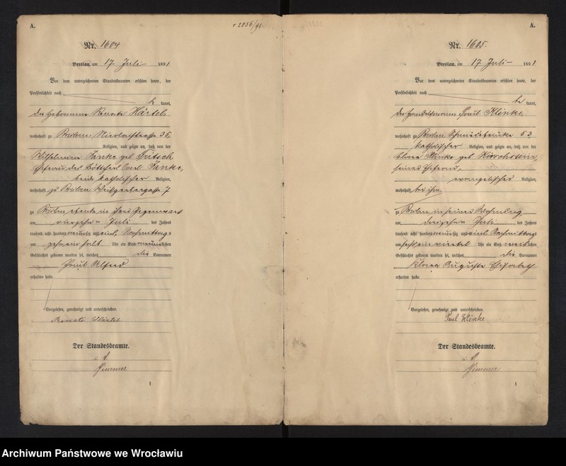 image.from.unit.number "Geburts-Neben-Register Breslau I 1891 Band 5"