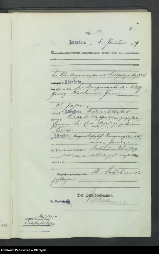 image.from.unit.number "Sterbe-Haupt-Register Tom I, Nr 1-351"