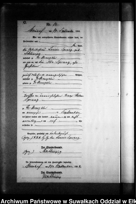 image.from.unit.number "Sterbe-Neben-Register des Preussischen Standes-Amtes Gr. Strengeln Kreis Angerburg"