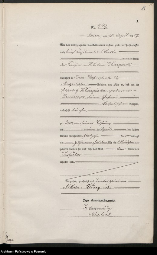 Obraz 13 z jednostki "Księga miejscowa urodzeń tom II [Rejestr główny urodzeń]"