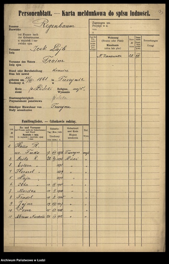 Obraz 5 z jednostki "[Spis ludności Łodzi] Regenbaum-Rentel"