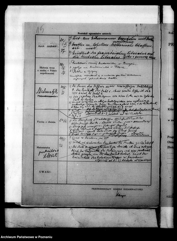 Obraz 18 z jednostki "[Gimnazjum Marii Magdaleny w Poznaniu protokoły z egzaminu dojrzałości eksternów]"