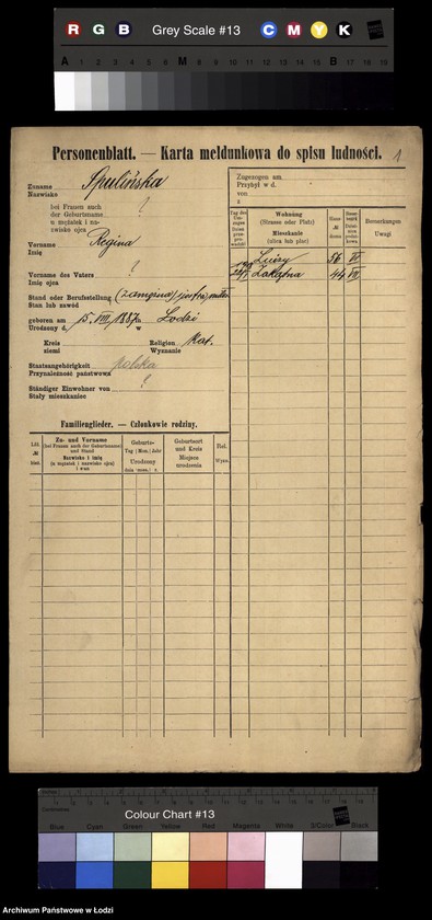 Obraz 3 z jednostki "[Spis ludności Łodzi] Szpulińska-Szron"