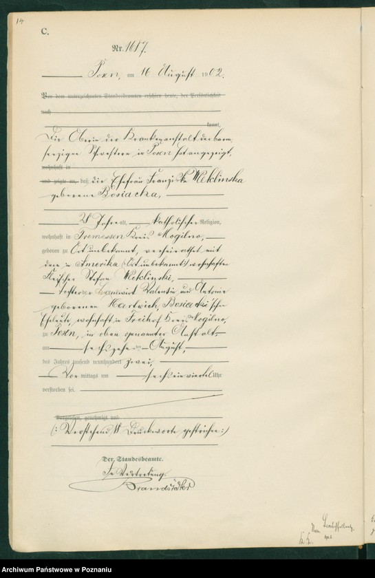 Obraz 17 z jednostki "Księga miejscowa zgonów t. IV"