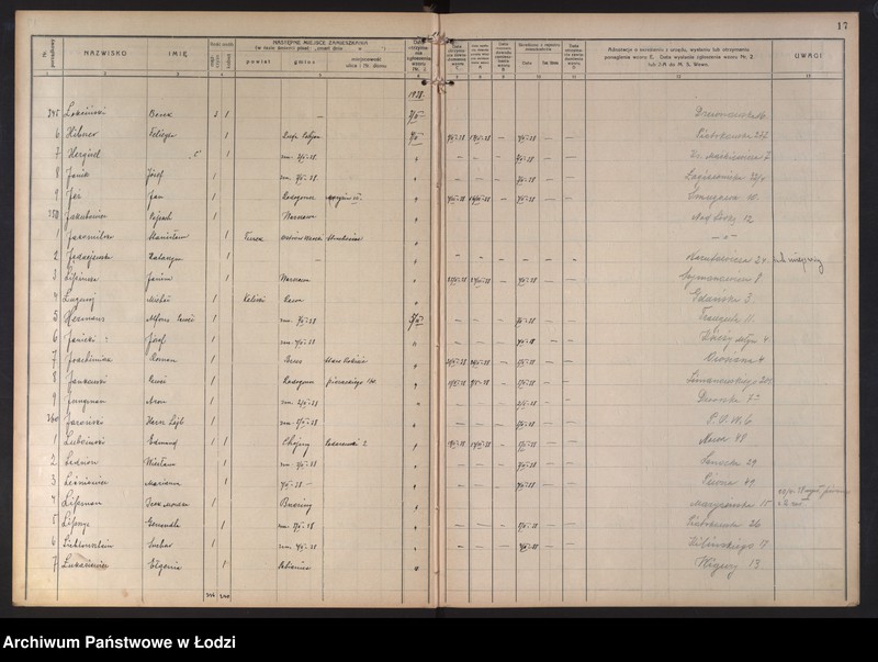 Obraz 20 z jednostki "Księga kontroli ruchu ludności (rejestr osób opuszczających gminę) Łódź, zespół III, lit. H, I, J, L, Ł"