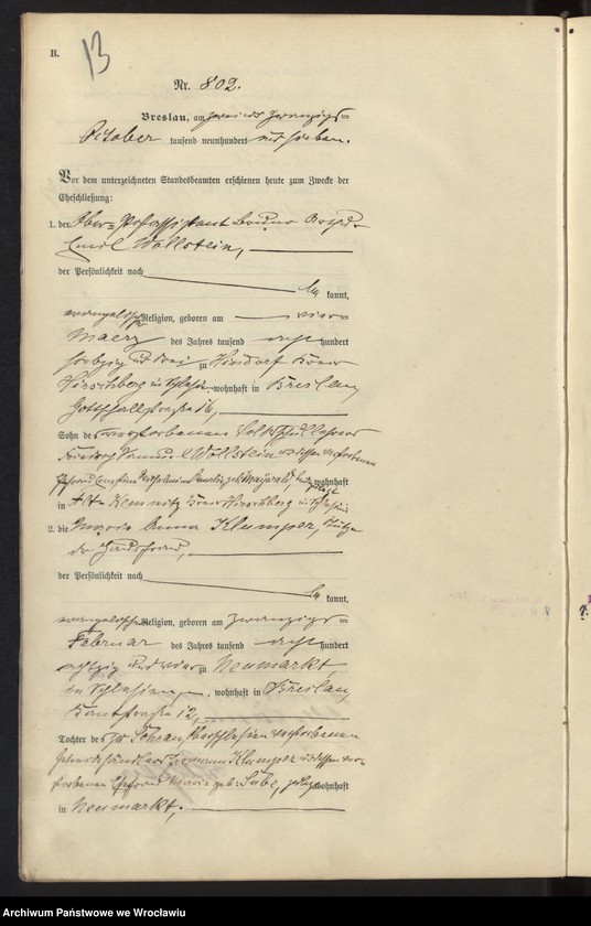 image.from.unit.number "Heiraths-Haupt-Register Breslau II 1907 Band 5"