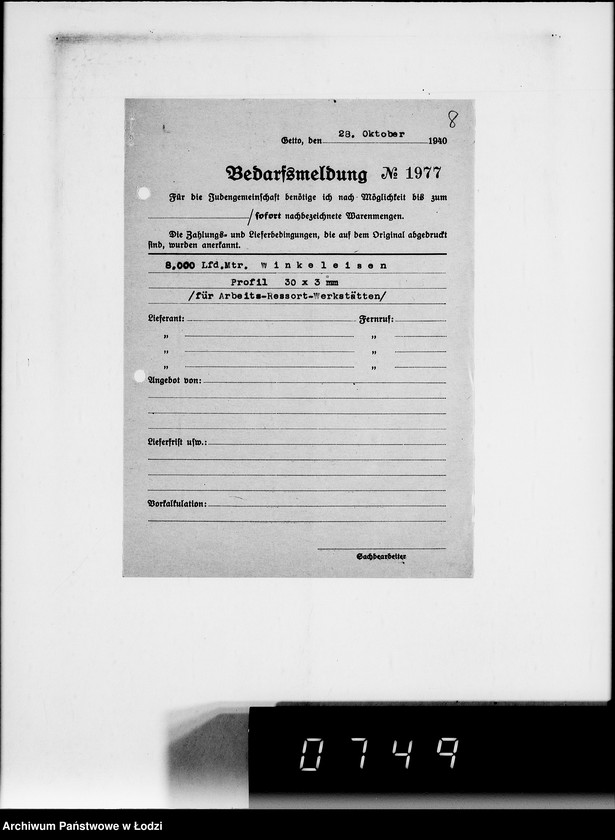 Obraz 12 z jednostki "Stornierte Bedarfsmeldungen [Korespondencja z różnymi firmami niemieckimi w sprawie dostawy różnych artykułów przemysłowych]"