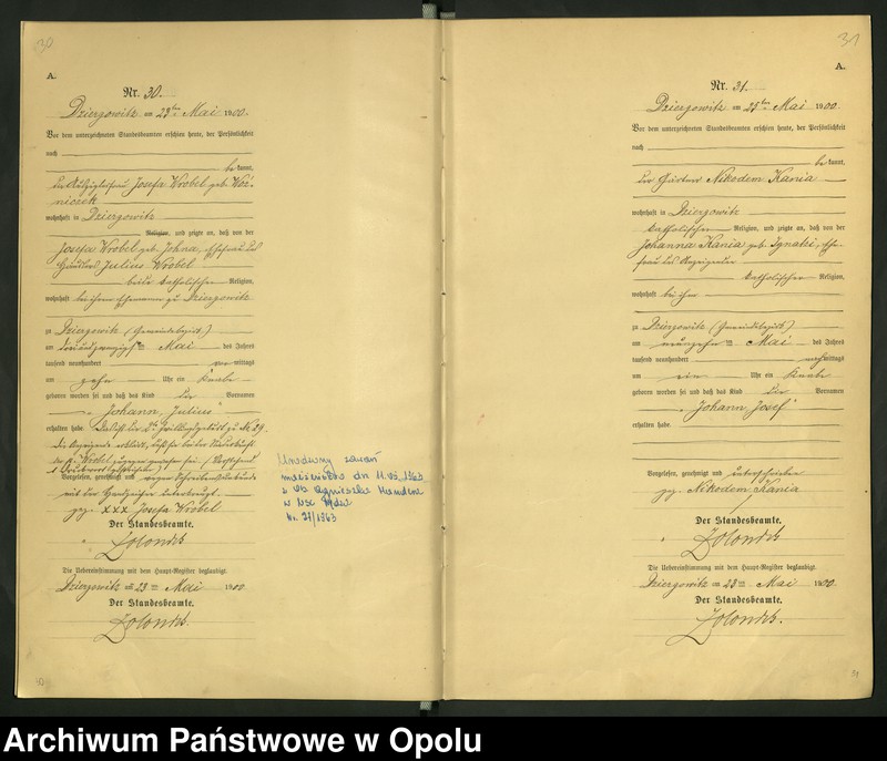 Obraz 19 z jednostki "Urząd Stanu Cywilnego Dziergowice Księga urodzeń rok 1900-02"