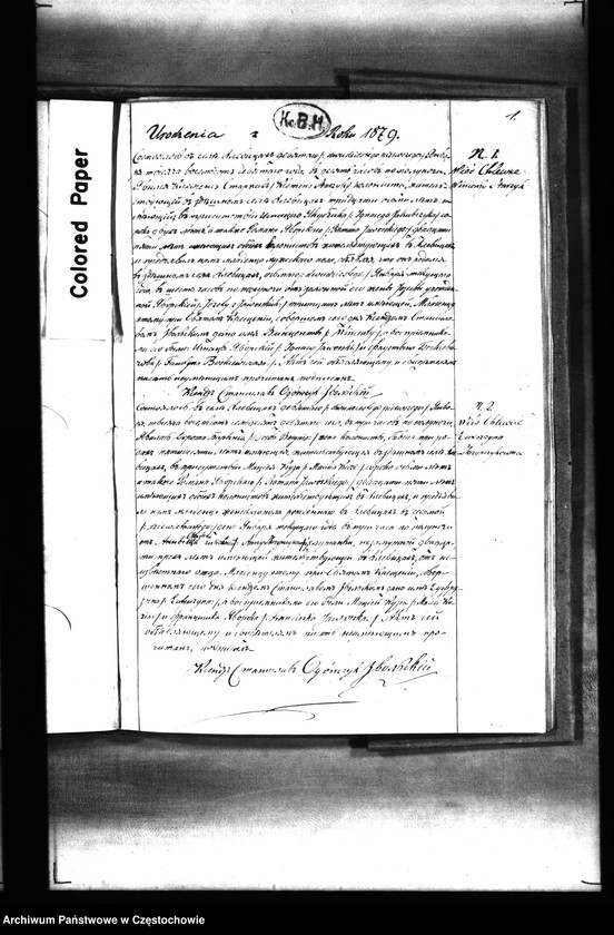 Obraz z jednostki "Duplikat księgi urodzeń, małżeństw i zgonów z 1879 roku"