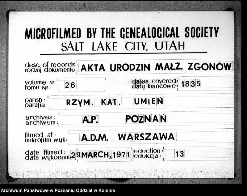 Obraz 1 z jednostki "Akta urodzonych, zaślubionych, zmarłych"