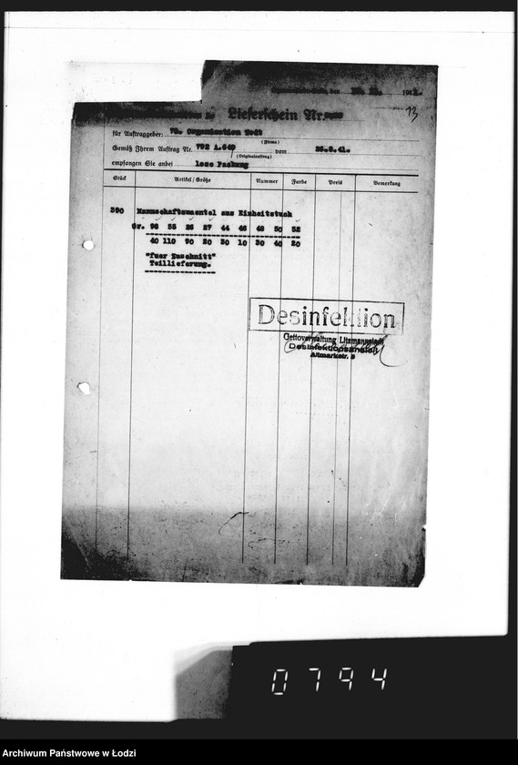 Obraz 18 z jednostki "[Dowody dostawy umundurowania dla firmy O.dr Todt Organisation"