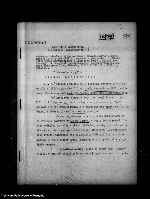 Obraz 7 z jednostki "/Sprawy paszportów zagranicznych- instrukcja portowa dla Urzędów Zagranicznych /tajne/"