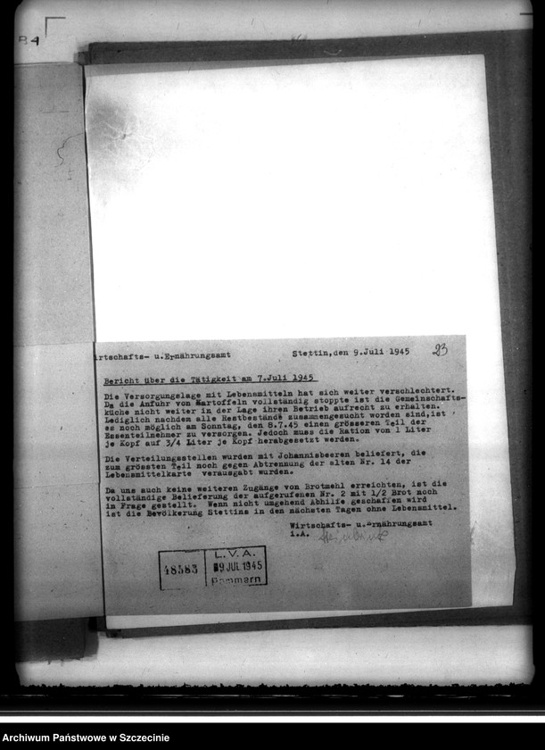 image.from.unit.number "Sprawozdania dzienne z działalności Wydziału Aprowizacyjnego niemieckiego Zarządu Miejskiego w Szczecinie m-c VI-VII.  Zeznania ludności cywilnej o napadach rabunkowych dokonanych przez Rosjan"