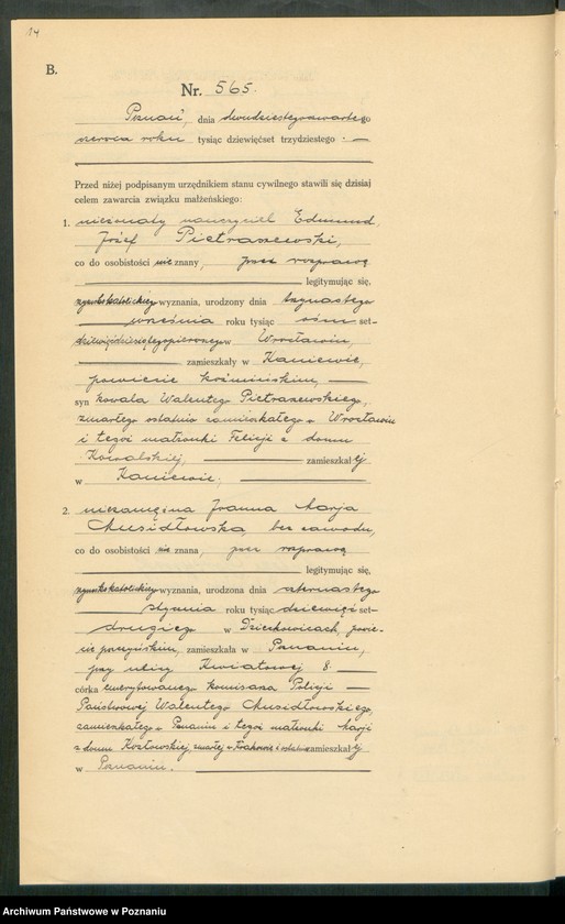 Obraz 16 z jednostki "Księga miejscowa małżeństw tom III [Rejestr główny małżeństw]"