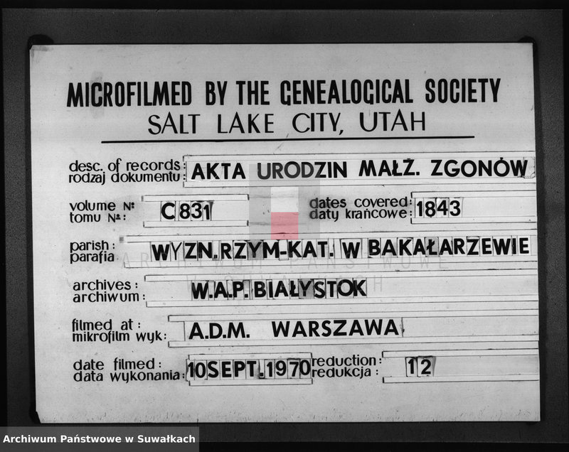 Obraz 3 z jednostki "Księga Duplikat Urodzonych Zaślubionych i Umarłych Parafii Bakałarzewskiey za Rok 1843"
