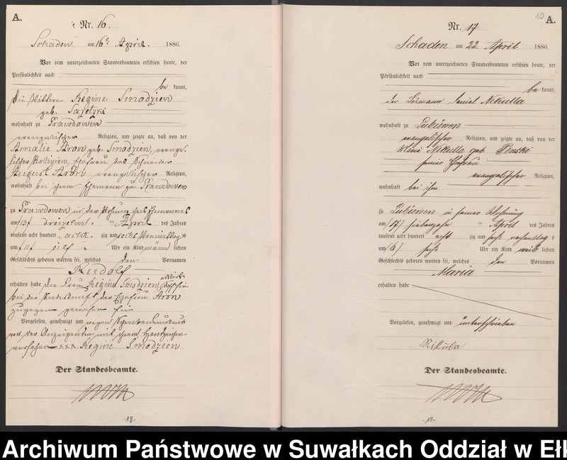 image.from.unit.number "Geburts-Haupt-Register des Königlich Preussischen Standes-Amtes Schaden Kreis Sensburg"