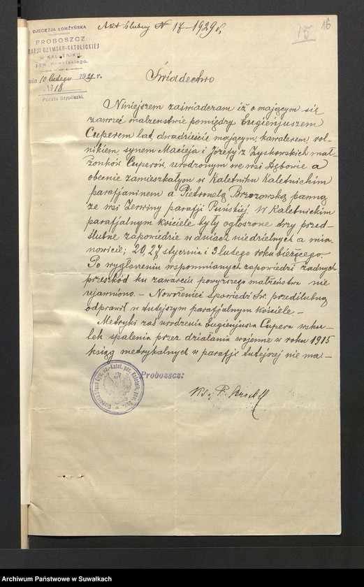 image.from.unit.number "Aneksy dp aktów zaślubionych rz.kat. parafji Puńsk (pow. Suwalskiego) za rok 1929"
