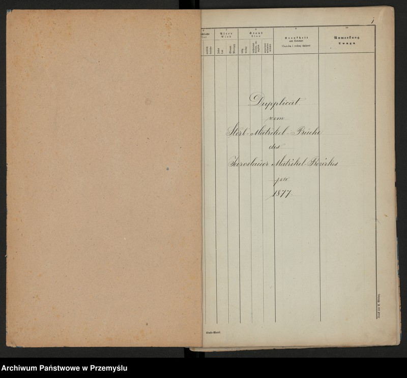 image.from.unit.number "Dupplicat vom Sterbesmatrik des Israelitischen Matriken-Bezirkes Jaroslau 1877"