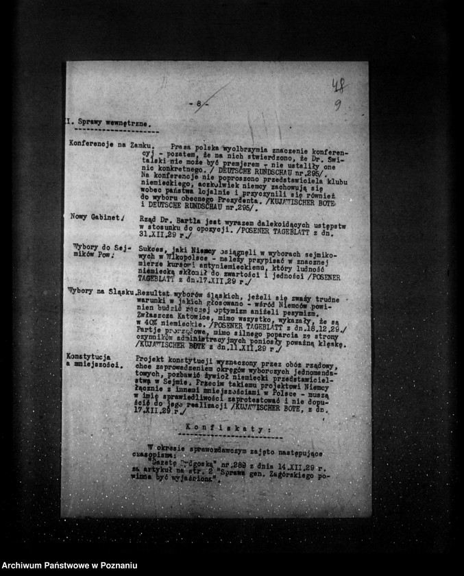 Obraz 14 z jednostki "Sprawozdanie sytuacyjne miesięczne za miesiąc grudzień 1929 r. działy I-IV"