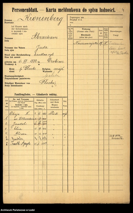 Obraz 6 z jednostki "[Spis ludności Łodzi] Kronenberg - Krugman"