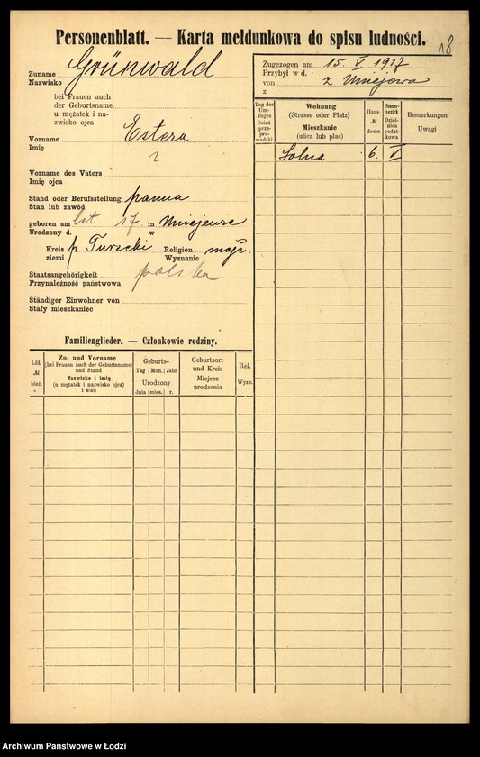 Obraz 20 z jednostki "[Spis ludności Łodzi] Grünwald - Grużewski"