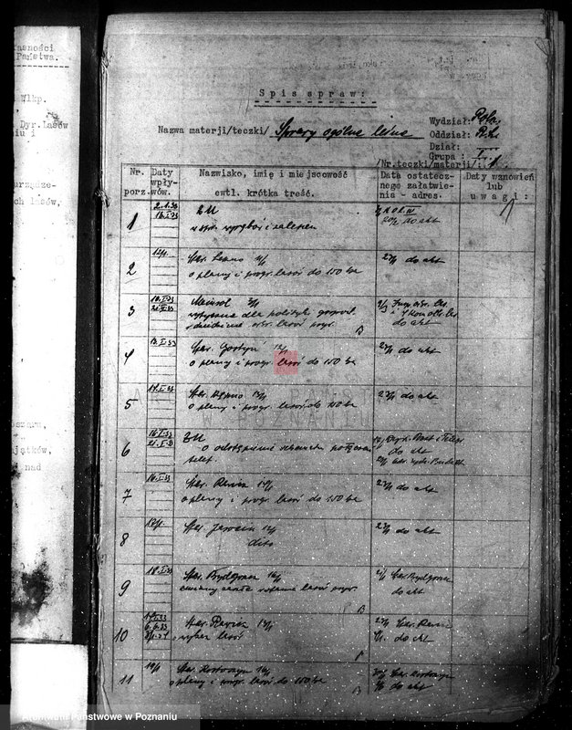 Obraz 5 z jednostki "Zagospodarowanie i ochrona lasów nie stanowiących własności państwa /spisy spraw- grupa I materie 1-21/"