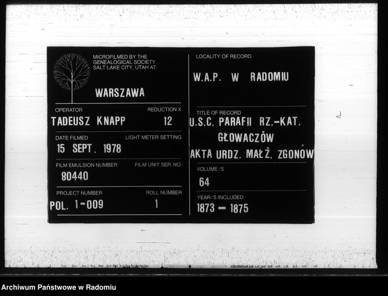 image.from.unit.number "Duplikat aktov o roždenii, brakosočetanii i smerti Glovačevkago prihoda Kozenickago okruga v 1874 godu"