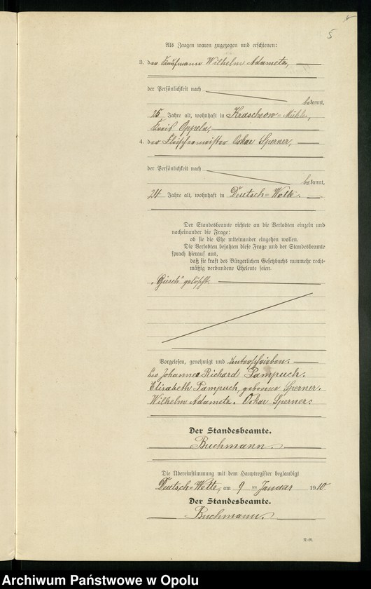 Obraz 9 z jednostki "Heirats-Register (Neben-Register) Standesamt Deutsch-Wette 1910"