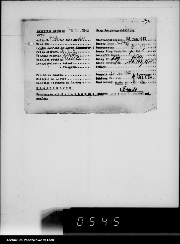 Obraz 8 z jednostki "Lebensmitteleinkauf. Aufträge, [Lieferscheinen und Rechnungen] 17726-17760 [Dostawa jarzyn do Getta]"