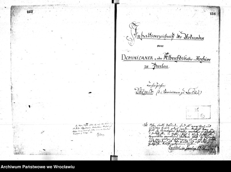 Obraz z jednostki "Inhaltsverzeichniss vom Dominicaner oder Albrechtskloster - Kirche zu Breslau"