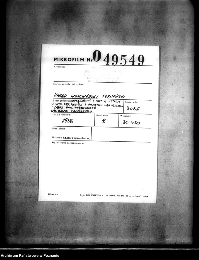 Obraz 2 z jednostki "Wyłączenie z art.. 4 ustawy o wykonaniu reformy rolnej z majątku Samostrzel i Dąbki powiatu wyrzyskiego własność Konstantyna Bnińskiego"