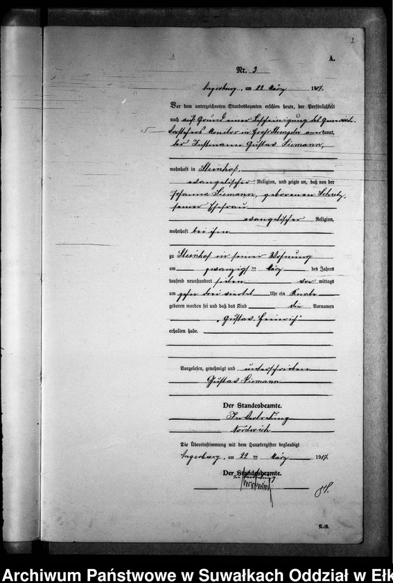 image.from.unit.number "[Geburts-Neben-Register des Preussischen Standes-Amtes Gr. Strengeln Kreis Angerburg]"