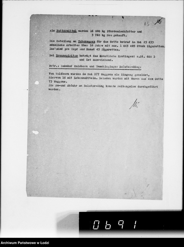 Obraz 17 z jednostki "Aktennotizen und Berichte [dotyczące spraw ogólnych Getta w Łodzi oraz jego utworzenia]"