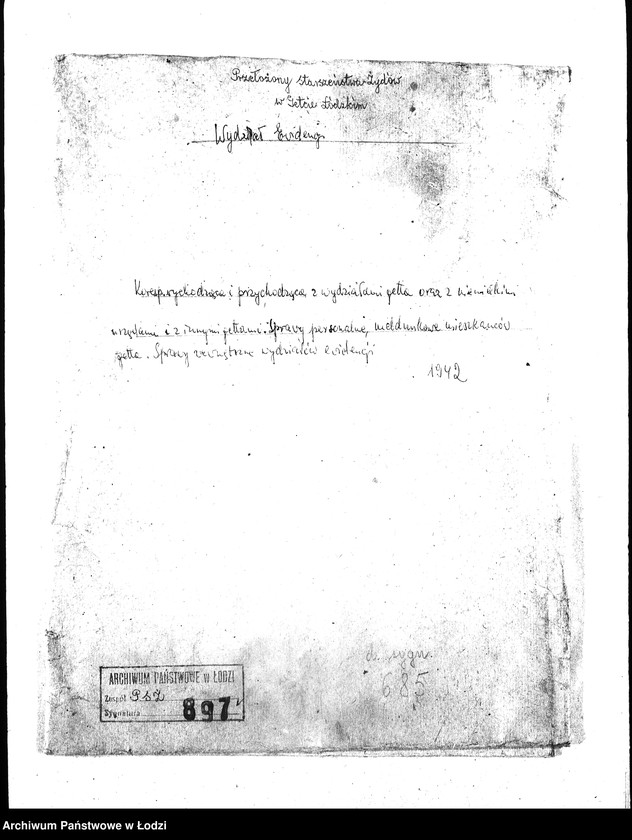 Obraz 3 z jednostki "[Korespondencja wychodząca i przychodząca z wydziałami getta, z niemieckimi urzędami i innymi gettami żydowskimi. Sprawy personalne, meldunkowe mieszkańców getta. Sprawy wewnętrzne Wydziałów Ewidencji]"