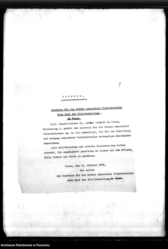 Obraz 12 z jednostki "Podręczna teczka akt dra Kortka, zawierająca informacje o utworzeniu Zentralstelle f.d. Gräber oraz korespondencję w sprawie miejscowych Niemców, zaginionych w 1939 roku"